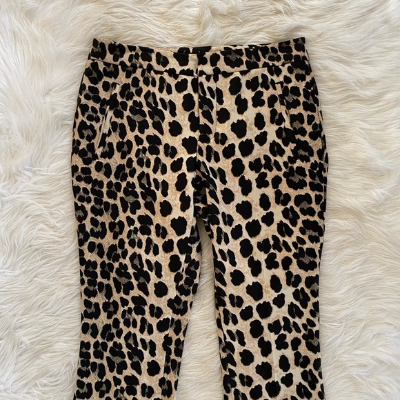 Zara Tan Black Leopard Print Crop Trousers Cheetah Pants - Picture 3 of 8